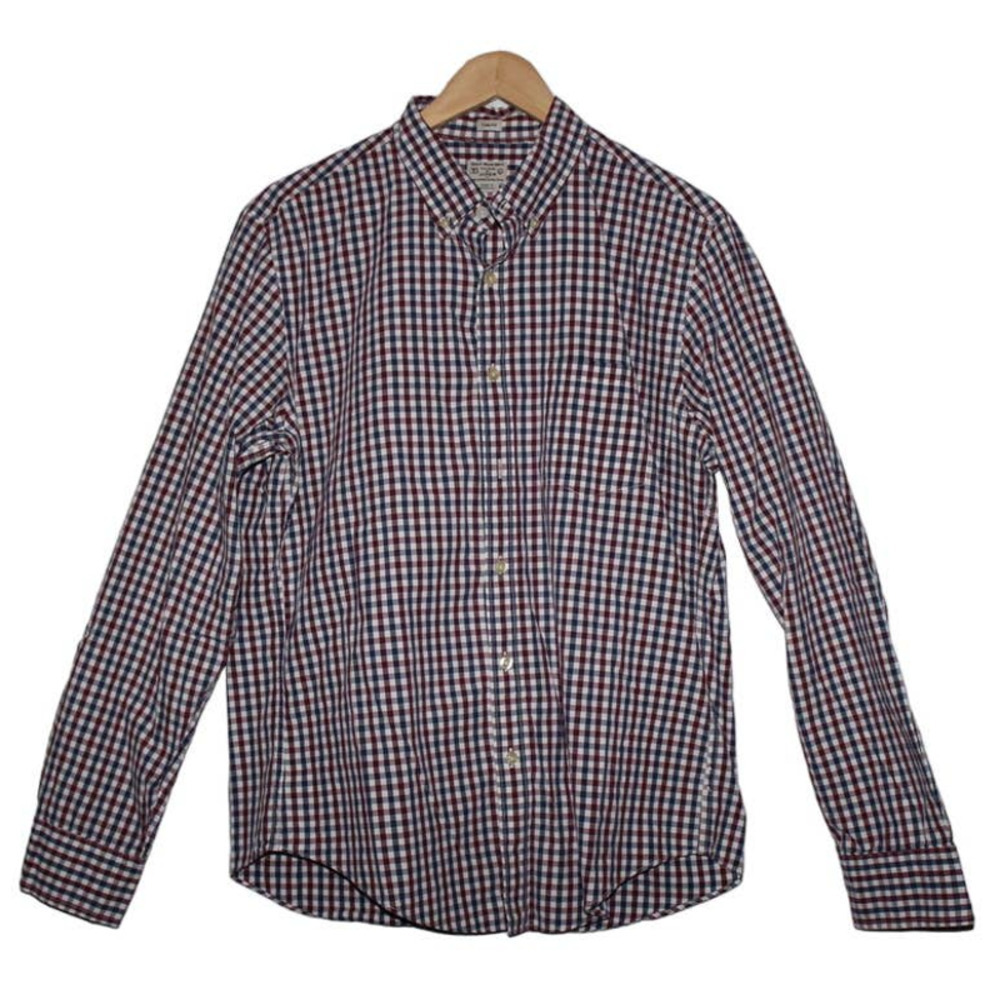 Mens J. Crew Slim Button Down Shirt 06134 Red White Blue Plaid Cotton Size Large